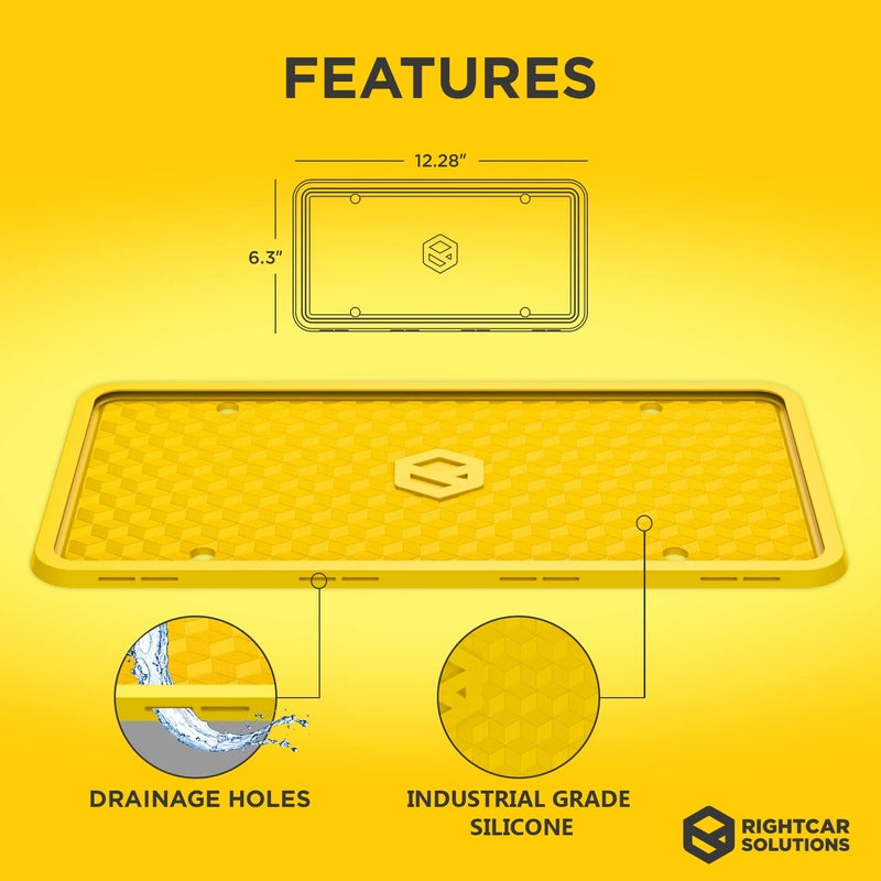 Rightcar Solutions Silicone License Plate Frame | The Original Premium Grade Silicone Car Plate Frame | Rust Proof, Rattle Proof, Weather Proof License Plate Holder (Yellow) - Image 3